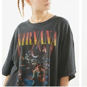 UO nirvana unplugged t-shirt dress washed black